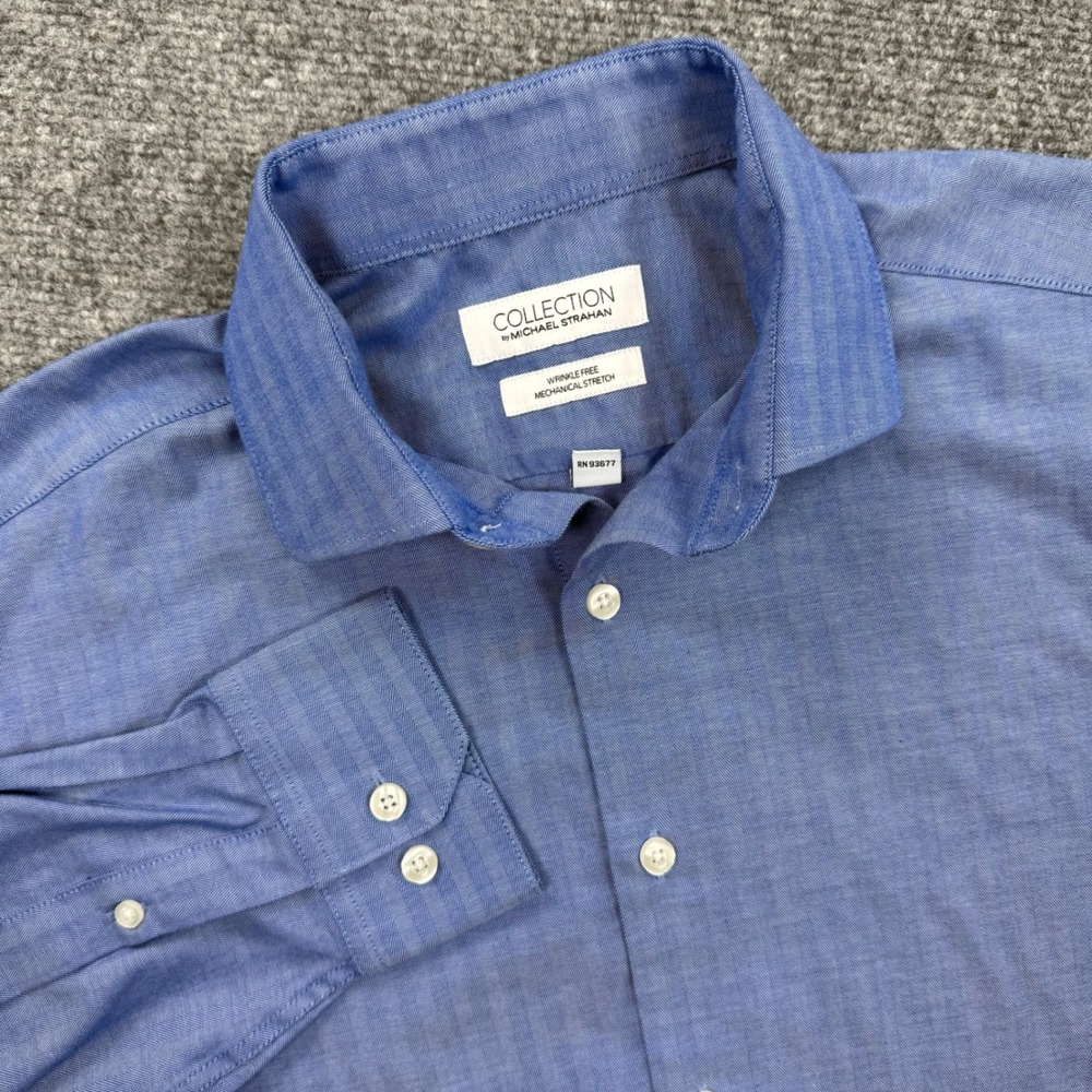 Michael Strahan Mechanical Stretch‎ Shirt Blue Regular Fit Button Up Men's